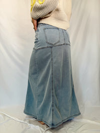 Washed Denim Maxi Skirt