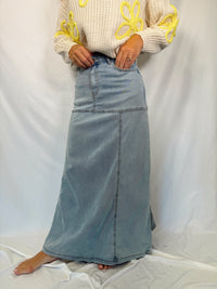 Washed Denim Maxi Skirt