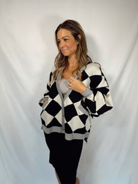 checkered cardigan-oversized cardigan-checkered-women in checkered button up cardigan