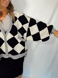 checkered cardigan-oversized cardigan-checkered-women in checkered button up cardigan